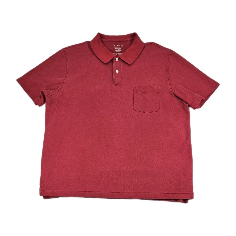 LL Bean Traditional Fit Mens XL Red Polo Shirt Short Sleeve Cotton Pocket 300457